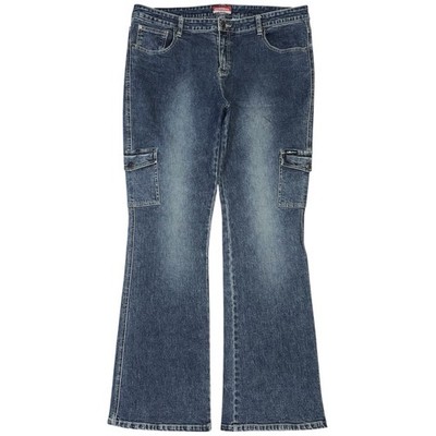 Vintage Union Bay Cargo Jeans Sz 17 Blue Flared Hipster Punk Grunge Y2K 36x32.5