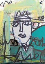  Original Ooak Aceo ATC Art Abstract  neo-expressionism Portrait Painting 