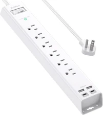 Power Strip Surge Protector - Addtam Extension Cord with 6 AC Outlets 5 FT 
