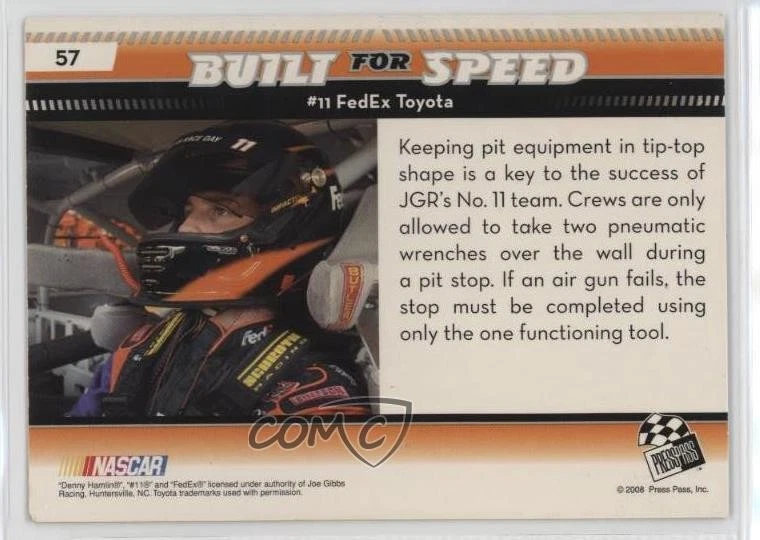 2009 Press Pass Built for Speed Denny Hamlin #57 - Image 2 of 2