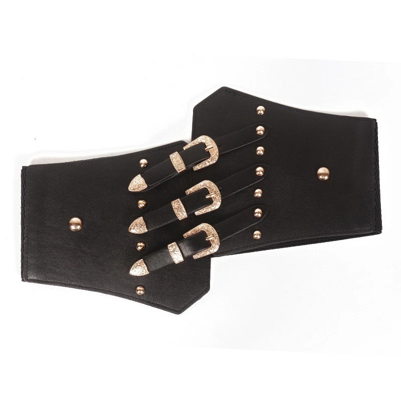 Damen Super Breiter Kunstleder Gürtel Elastisch Stretch Korsett Punk Nieten Bund - Bild 4 von 4