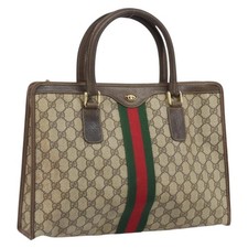 GUCCI GG Supreme Web Sherry Line Hand Bag PVC Beige Gold 010 378 Auth 170272
