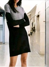 Madewell Colorblock Sweater Dress Size M Gray Black 100% Merino Wool Knit Short