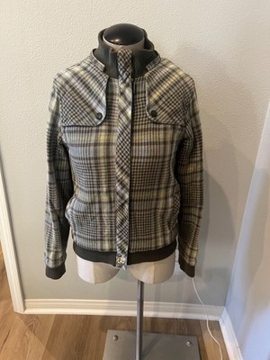 DC Shoes Women's Plaid Sherpa Lined Bomber Jacket Gray Yellow Size Small S