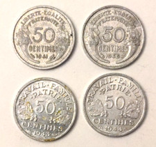 Lotto 4 pezzi monete vintage Francia 1941-1945 cinquanta 50 centesimi epoca seconda guerra mondiale francesi