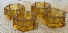 Vintage Set of 4 Cut Glass Open Salt Cellars Hexagon Yellow Orange
