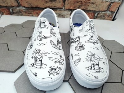 Vans Classic SlipOn Low Tide True White Beach Graphic Skater Surf Shoe Men Sz 12