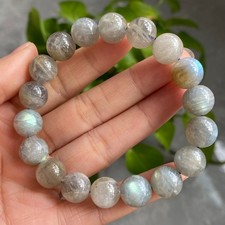 11.8mm Natural Labradorite Rainbow Blue Yellow Light  Beads Bracelet