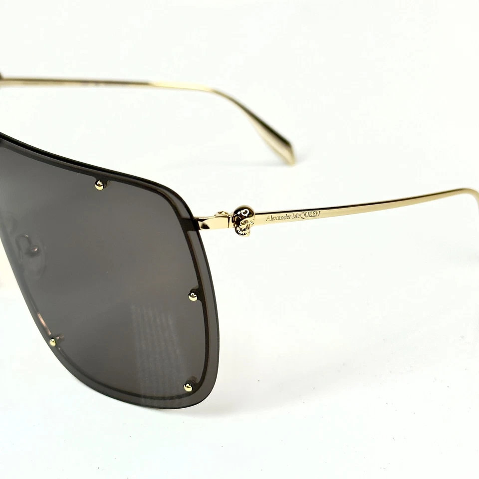 ALEXANDER MCQUEEN AM0313S Gold Skull Black Metal Shield Mask Sunglasses 0313 001 - Image 4 of 4