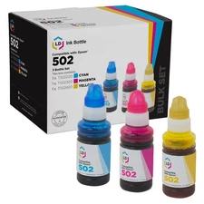 LD Replacement for Replacements for Epson 502 Ink Bottles: Cyan, Magenta, Yellow