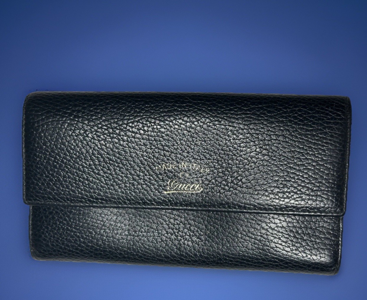 🌹GUCCI Swing Black Pebble Leather Long Wallet