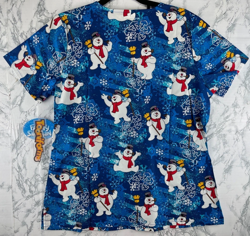 Tooniforms Women M Frosty The Snowman s Scrub Top - Image 2 of 4