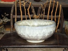Japanese Tea Bowl Shino Signed Flat Antique Collectible Ceramics earth tones