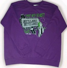 Beetlejuice Double-Sided Graphic Pullover Sweatshirt XL Purple Halloween