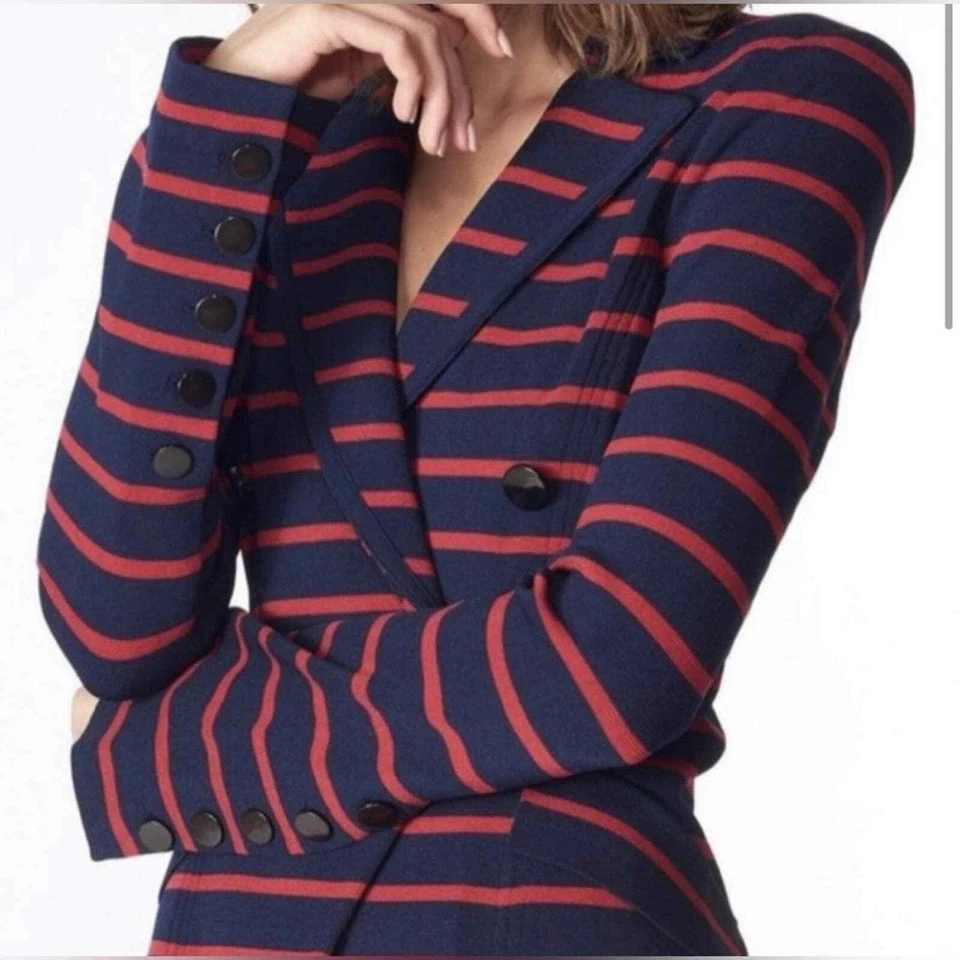 NEW VERONICA BEARD Jacket FONTANA Stretch Knit Navy Red Striped women’s medium m - Image 4 of 4