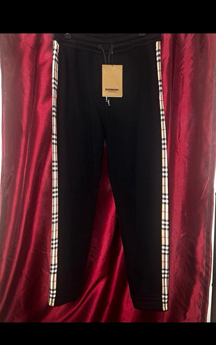 Burberry Men's Black Fleece Cotton Jogger Pants Drawstring Pockets Size M