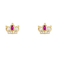 14k Yellow Gold Elegant Crown Stud Royalty Queen Princess Earrings
