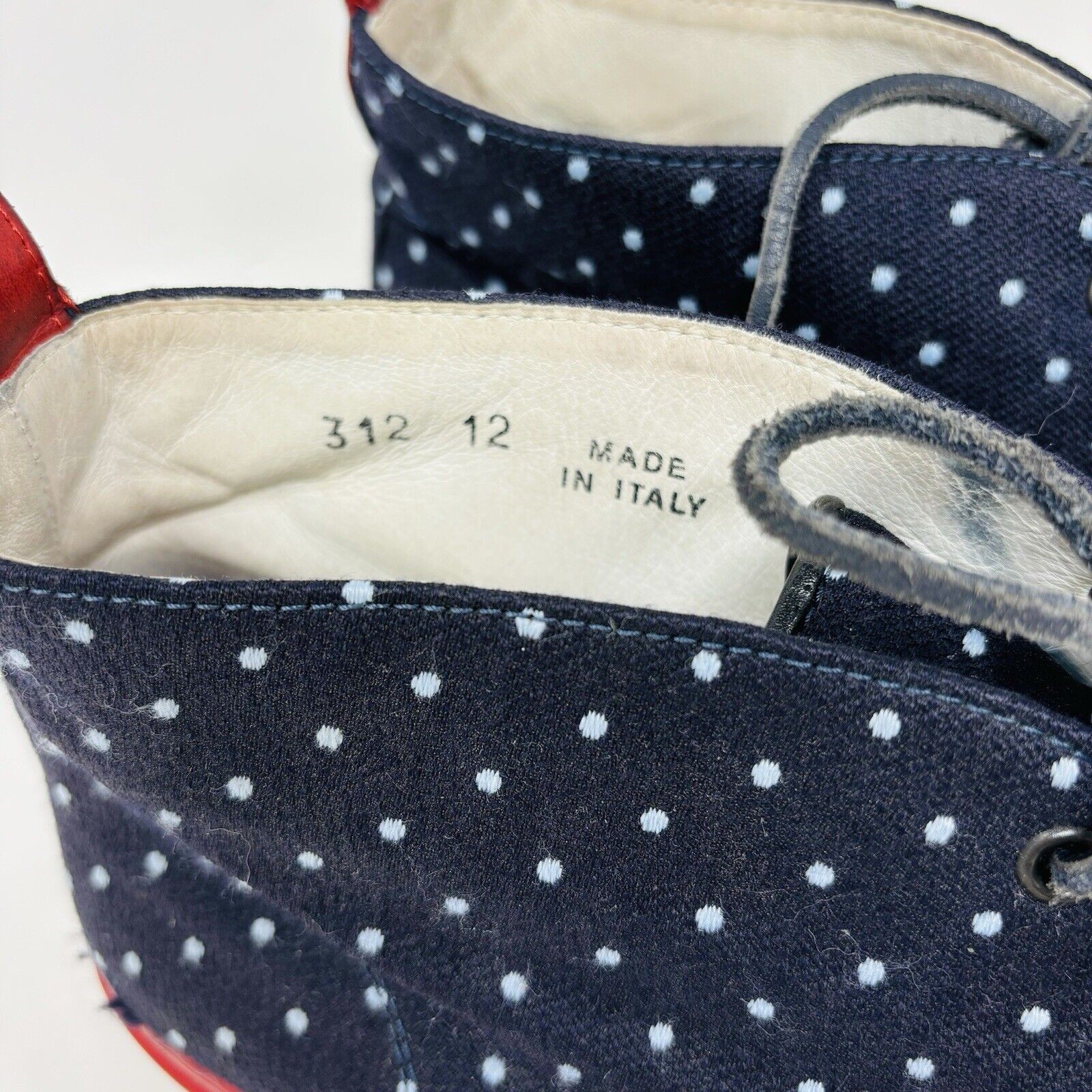 Del Toro Chukka Sneakers Size 12 Blue White Polka Dots Red Soles