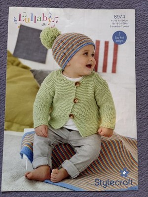   SEHR EINFACHE Strickanleitung Stylecraft 8974 Baby Kleinkind Jacke Mütze & Decke