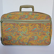 Vintage Bantam 1970's Green Paisley Travelware Canvas Suitcase