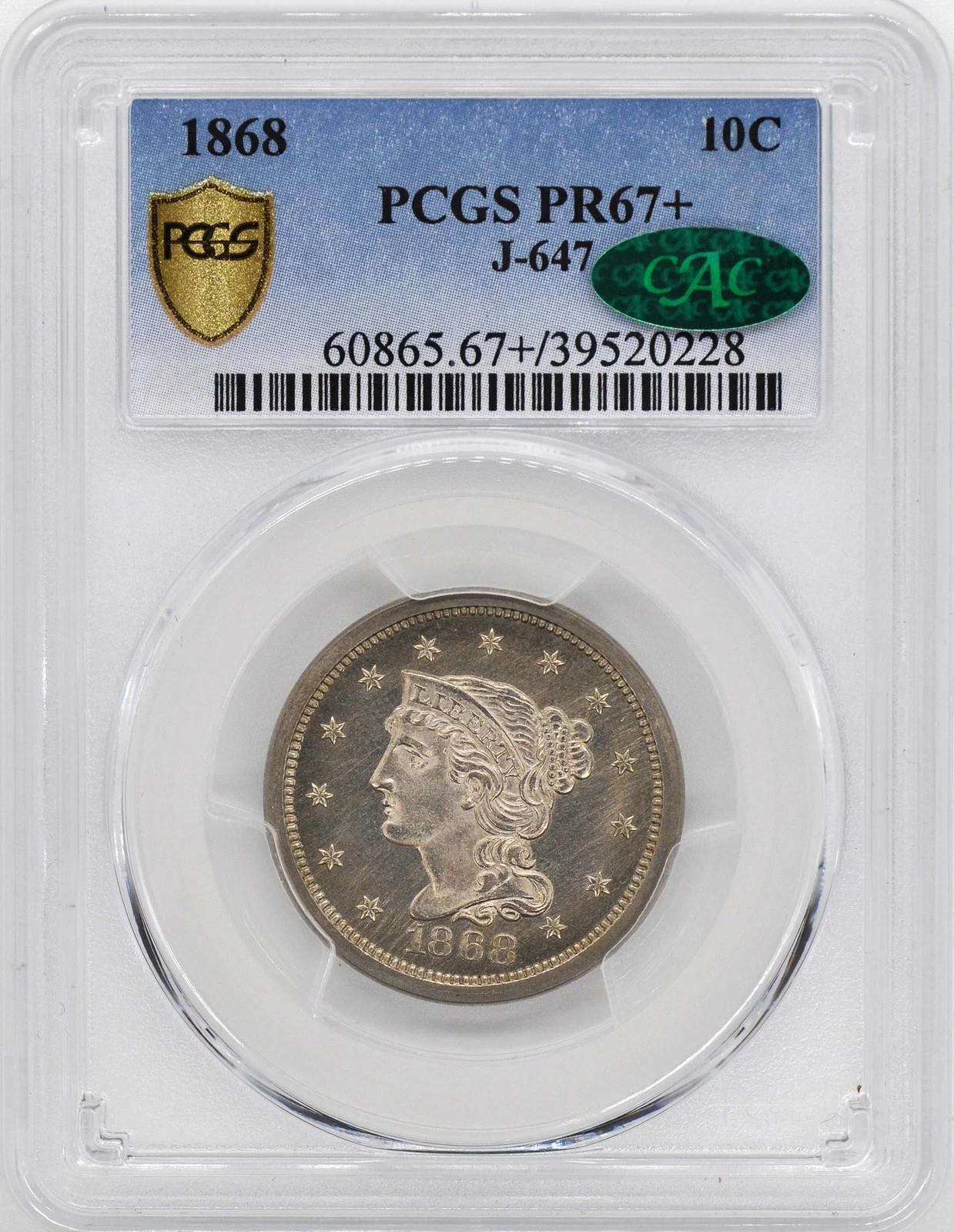 1868 10C J-647 PCGS PR 67+