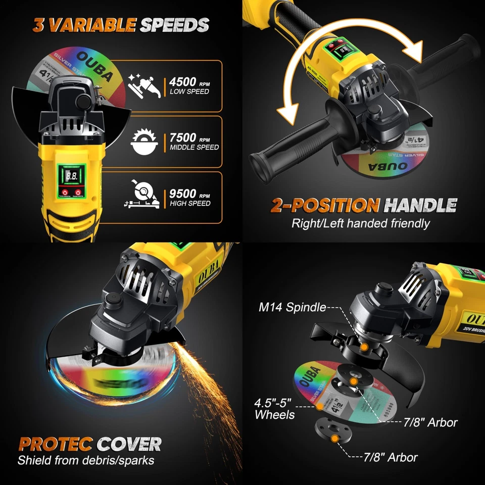 Amoladora angular inalámbrica para Dewalt 20V MAX 4-1/2" 5" sin escobillas 22 piezas kit completo Foto 4 de 4