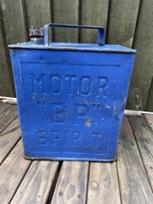 A Vintage BP Motor Spirit Two Gallon Petrol Can Painted Blue