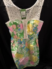 Lilly Pulitzer Raegan Hibiscus Stroll Print Lace Inset Fit  Flare Dress Size 2