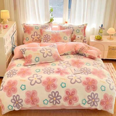 Twin Bedding Sets, Pink Floral Duvet Cover Set, Fluffy Comforter Covers, Colorfu