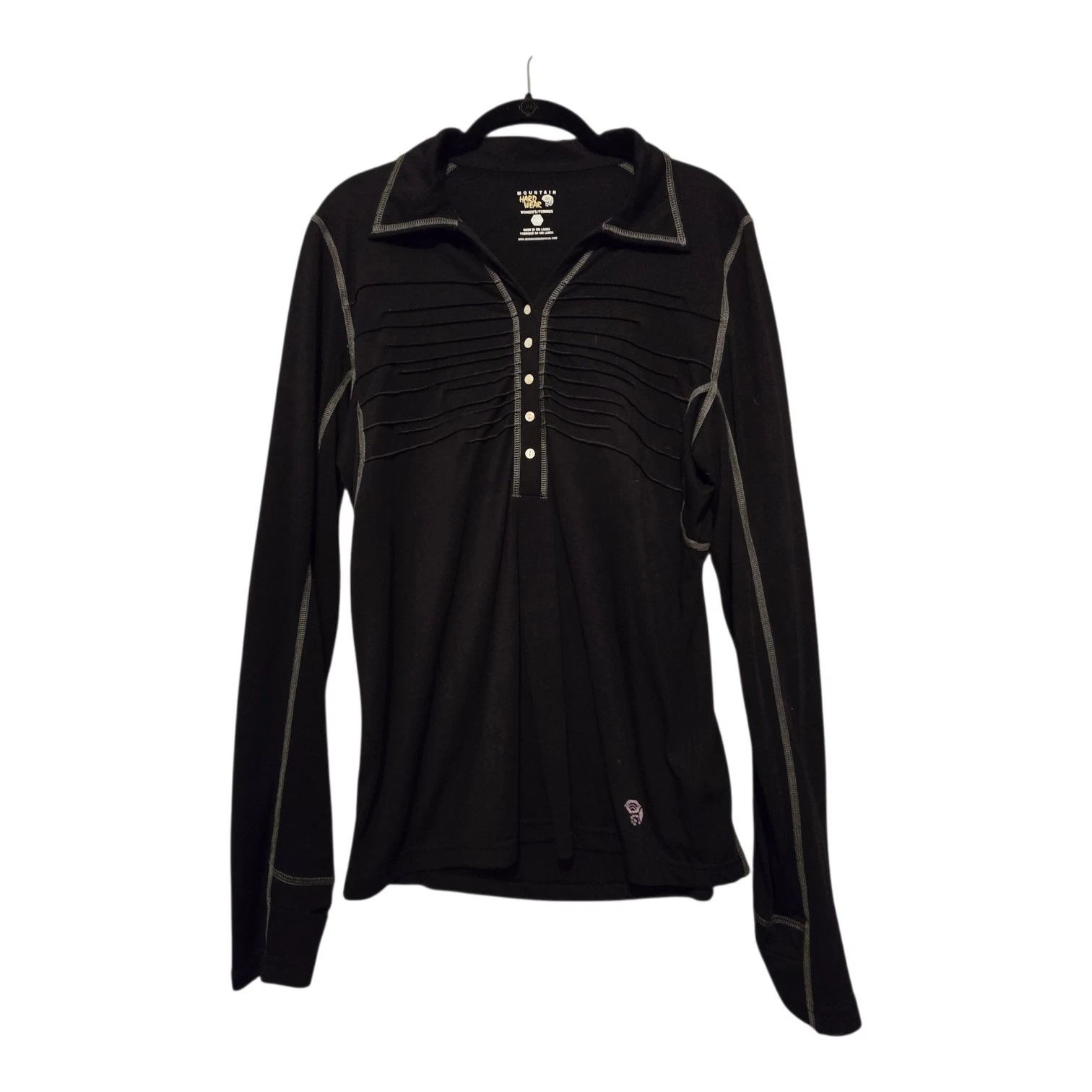 Mountain Hardwear Henley Baselayer Top Womens LG Black Wool Blend Outdoor Hiking