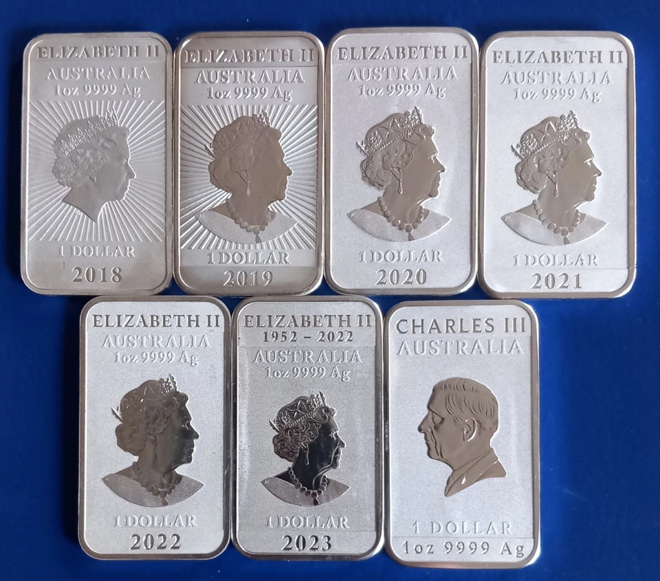 7x 1oz Silber Ag 9999 "Dragon Rectangle" Perth Mint Australien 2018-2024 st - Bild 2 von 4