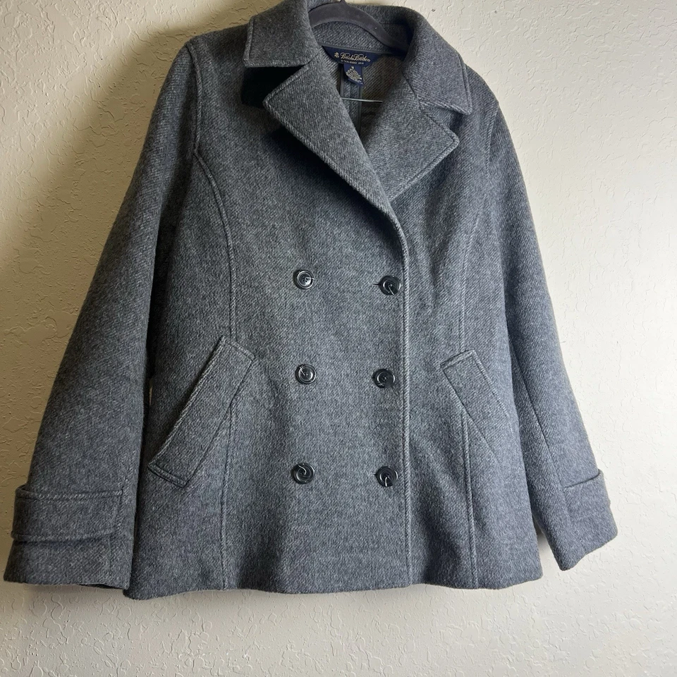 Abrigo Brooks Brothers Mujer 12 Gris Lana Alpaca Doble Pecho Guisante Dinero Antiguo Foto 4 de 4