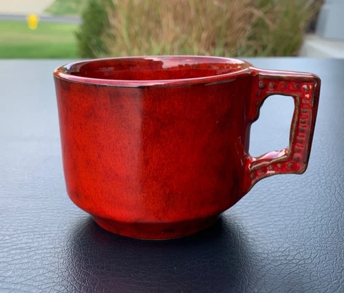 Peasant Village Coffee Cup Mug PV Red Beaded Italy Ceramic Pottery Rustic MCM