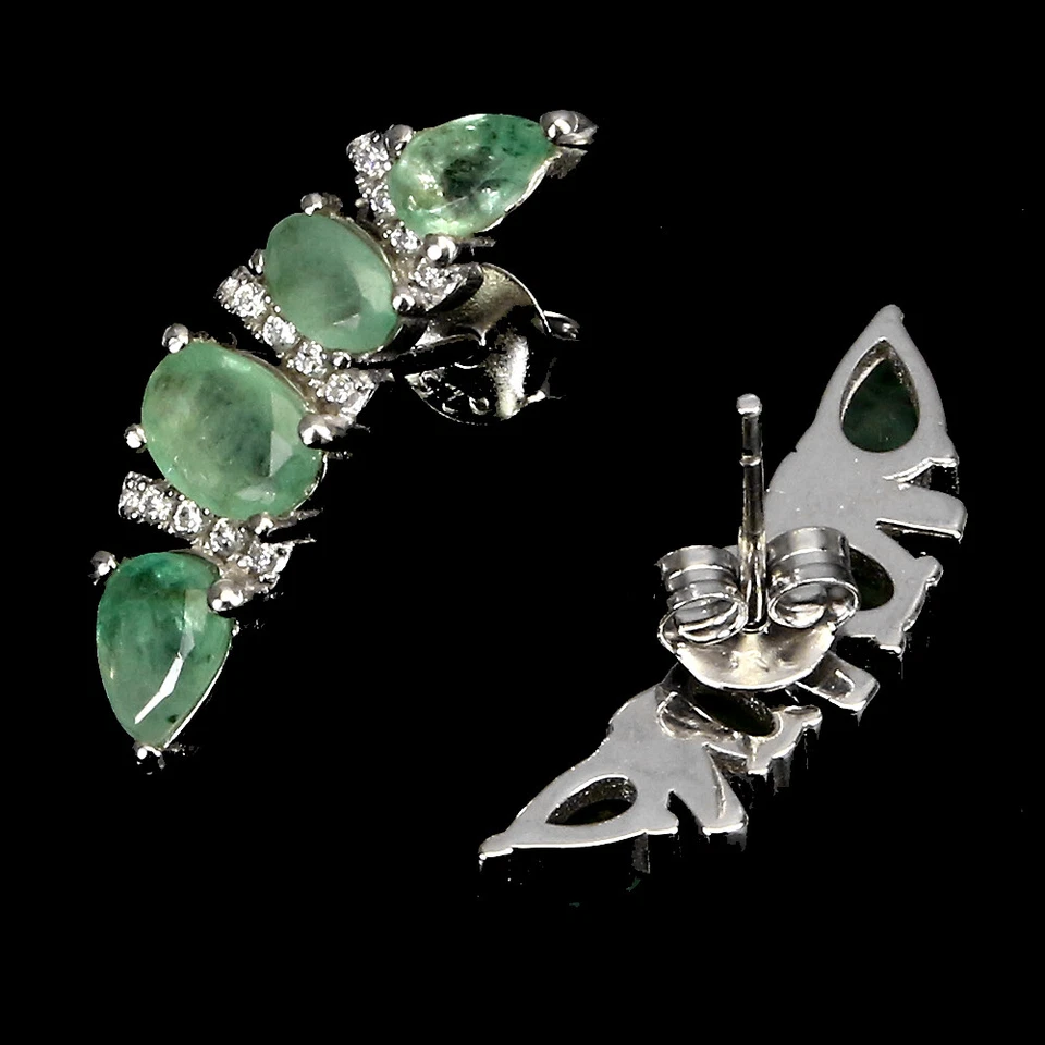 925 Sterling Silver Earrings Oval Emerald 6x4mm Gemstone Jewelry - Image 3 of 4