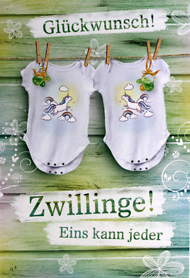 Kurt Eulzer Gruß- Karte Geburt Mädchen Zwillinge mit Geldfach Glückwunschkarte