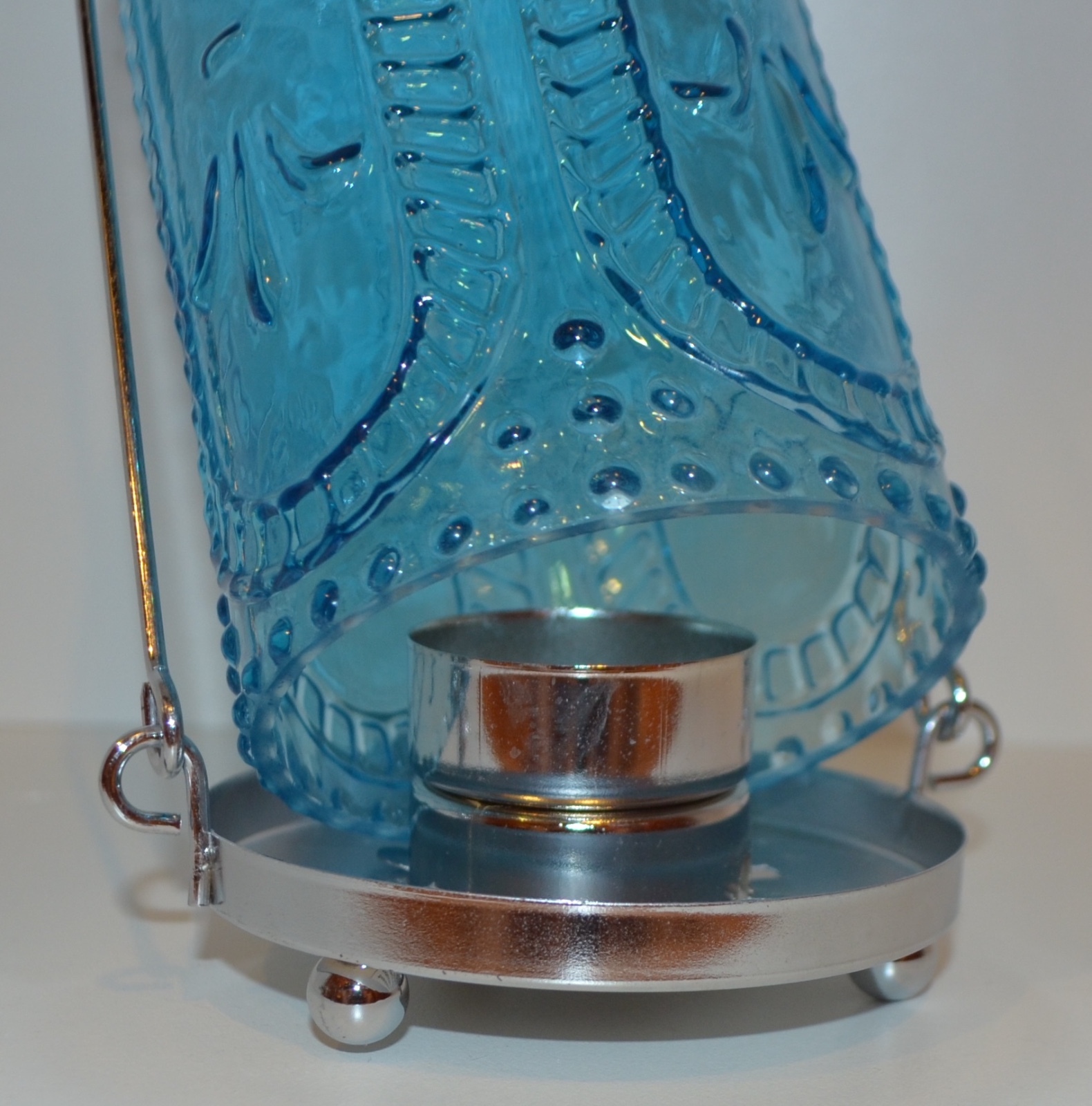 YANKEE CANDLE FRENCH GLASS BLUE BOTTLE TEA LIGHT CANDLE HOLDER TEALIGHT