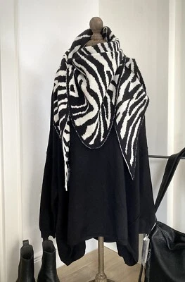 Schal Triangle Schwarz Weiß Neu Strick Zebra