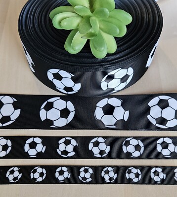 5/8, 7/8 & 1.5  (1 YD) Soccer Grosgrain Ribbon Soccer Ball Rugby American Soccer