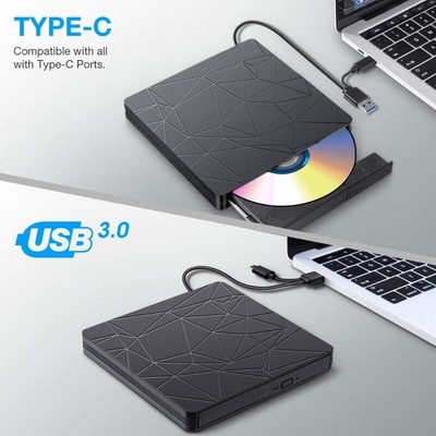 Fast USB C Disc Reader External Opticaled Disk Drive Compatible Multiple Systems