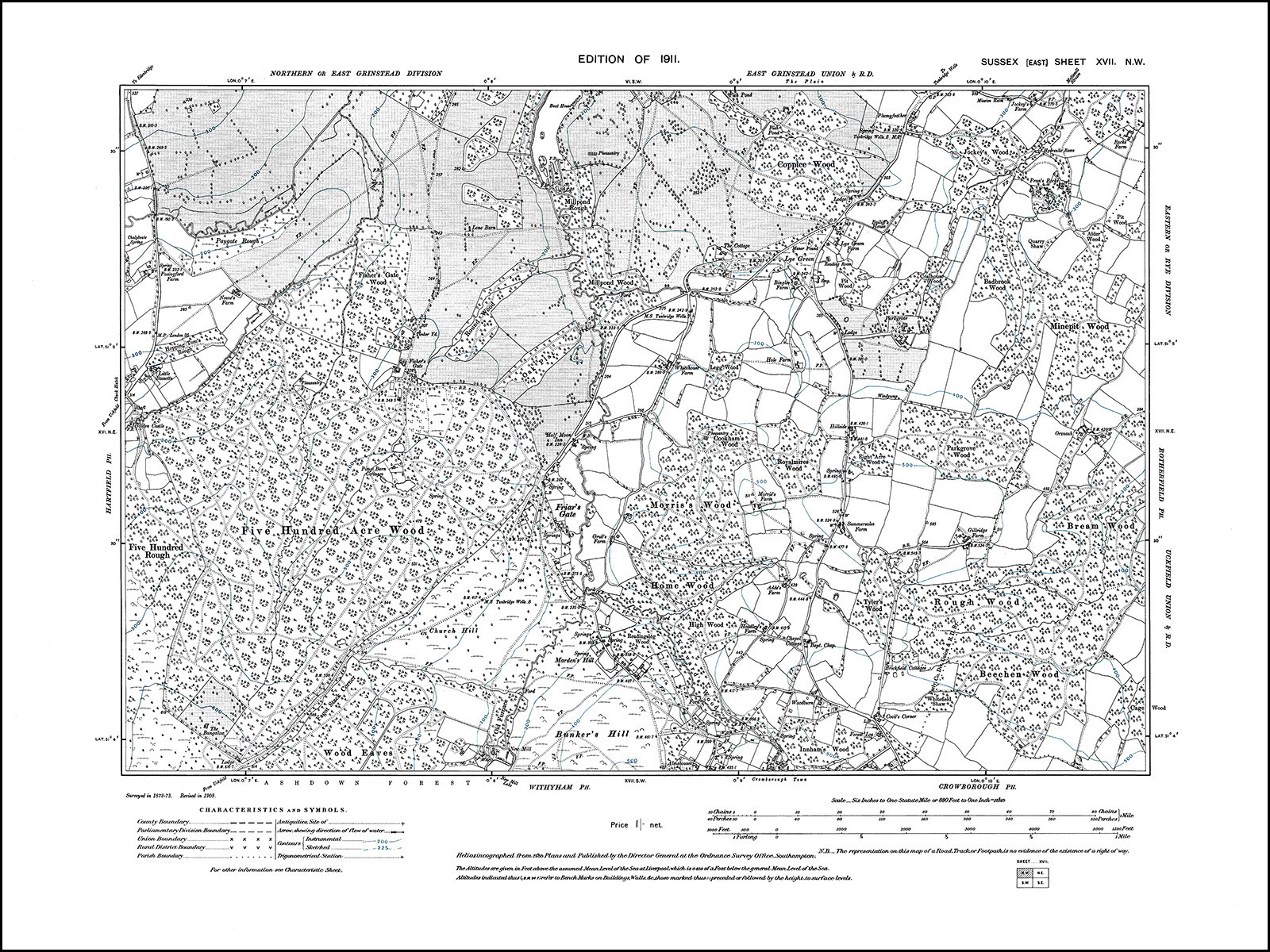 Crowborough N, Marden's Hill, Lye Green, old map Sussex 1911 17NW