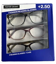 Design Optics by Foster Grant Kiersey Plastic Square Reading Glasses, 3-pk,+2.50
