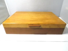1950's Wood Silverware Storage Chest Wm Rogers 15 X 11 x 3 1/2" Line & 2 Toned