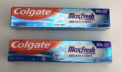 QTY 2 COLGATE MAX FRESH W WHITENING BREATH STRIPS TOOTHPASTE COOL MINT FREE SHIP