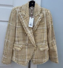 LoveShackFancy Denison Tweed Double-Breasted Blazer in Yellow Feather Sz 0 NWT