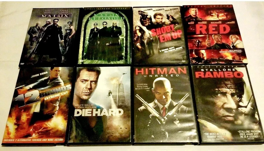 The Matrix 1 & 2, Shoot 'Em Up, Red, 12 Rounds, Die Hard, Hitman