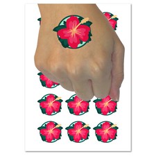 Hibiscus Hawaii Tropical Flower Temporary Tattoo Water Resistant Body Art Set