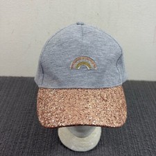 Justice Rainbow Baseball Hat Cap Girls Youth One Size Gray Rose Gold Glitter