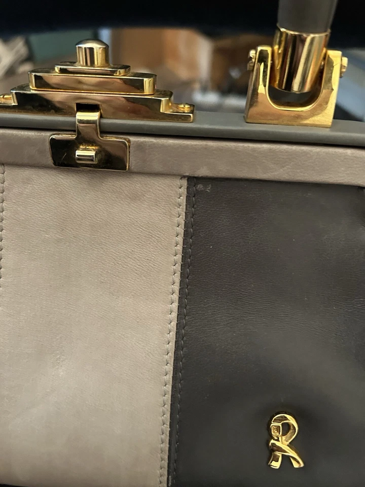 Bolso Bagonghi Roberta Di Camerino Vintage Cuero Gris Rojo Foto 3 de 4