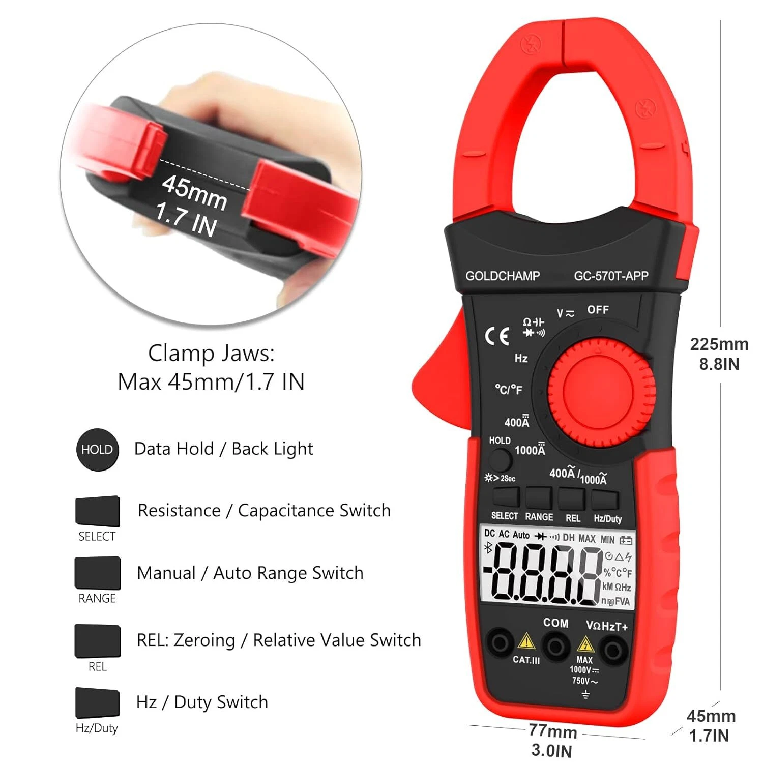Digital Clamp Meter Multimeter 4000 Counts Amp Voltage Tester GC-570T-APP - Picture 7 of 8