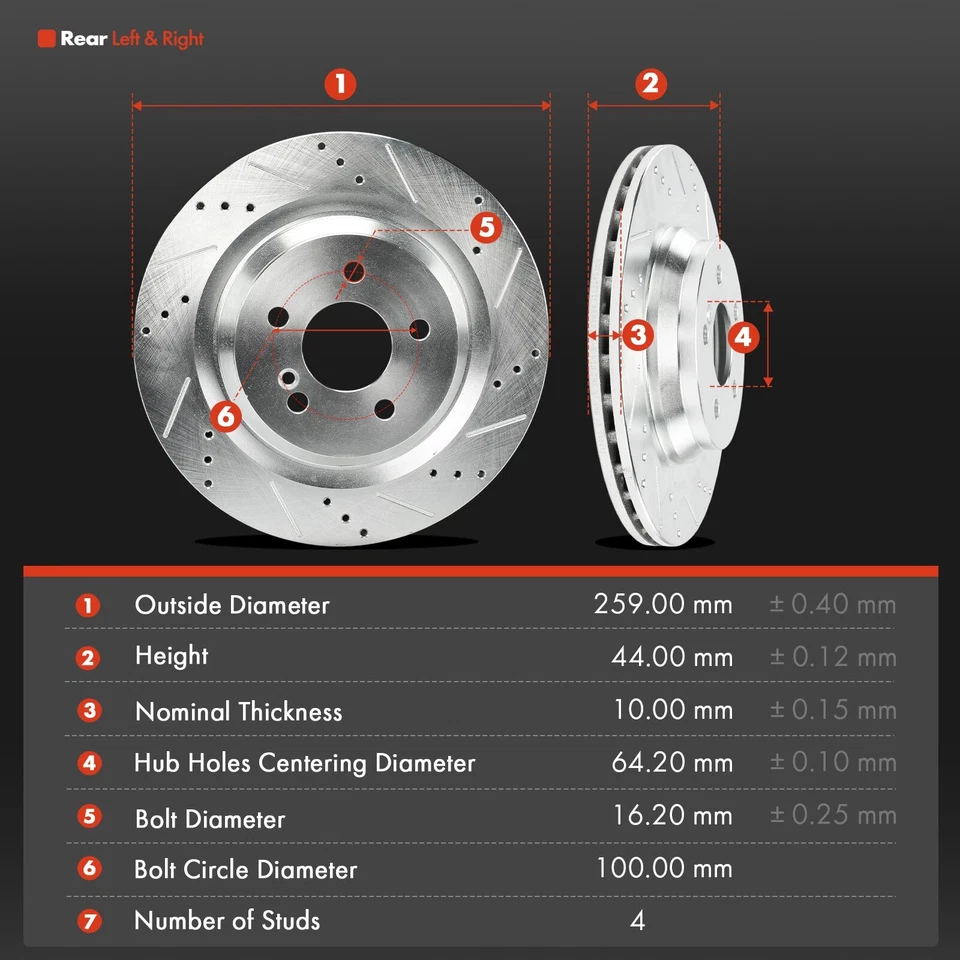 Задние перфорированные роторы и керамическая тормозная колодка 6 шт для Mercedes-Benz S350 12-13 SL550 - Изображение 2 из 4
